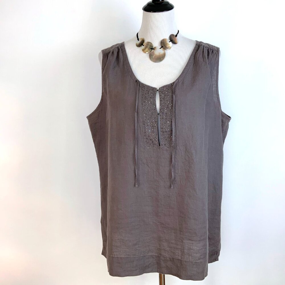 Eileen Fisher Silver Linen Blend Sleeveless Tank Top